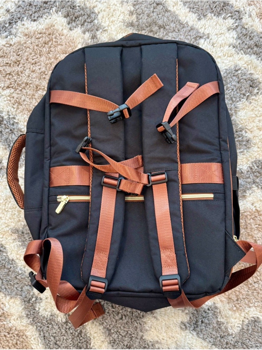Black and White Travel Backpack with Brown Trim - Premium Organizer - Picture 5 of 7